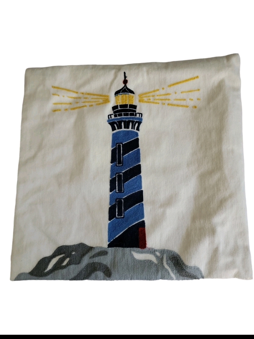 Pottery Barn  "Lighthouse" Embroidered White Pillow Cover